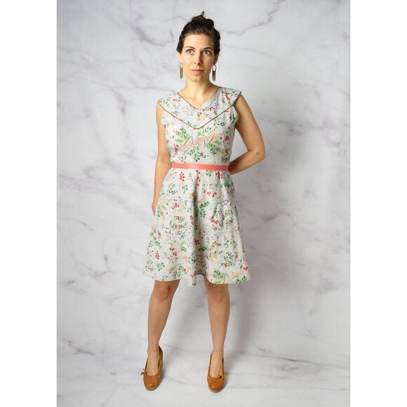 1950s Novelty Print Dress Size Medium 50s Ferns Leaves Print Cotton Day Dress - Picture 8 of 10